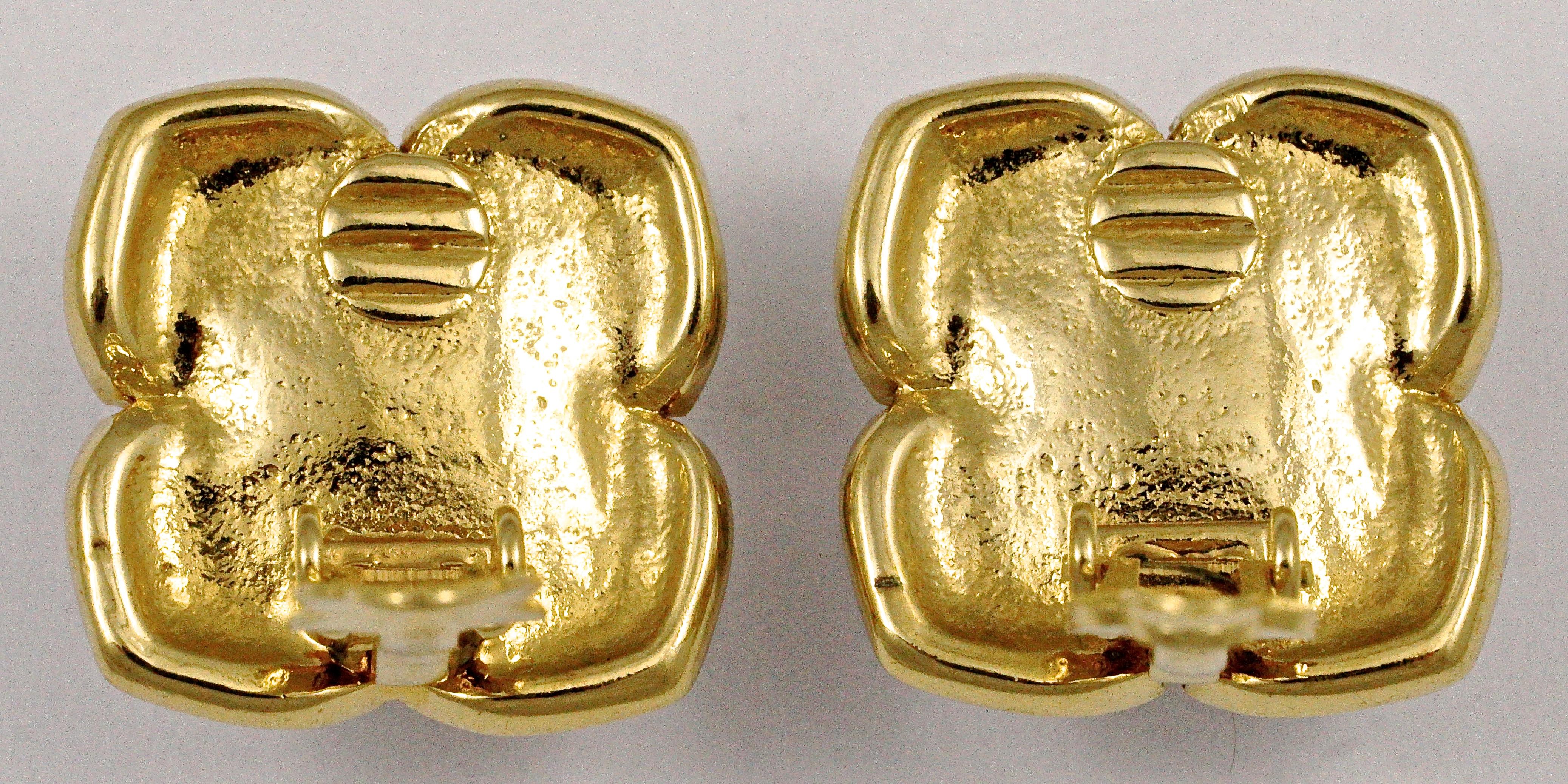 Nina Ricci Gold Plated Faux Pearl Rhinestone Clip on Earrings circa 1980s 2