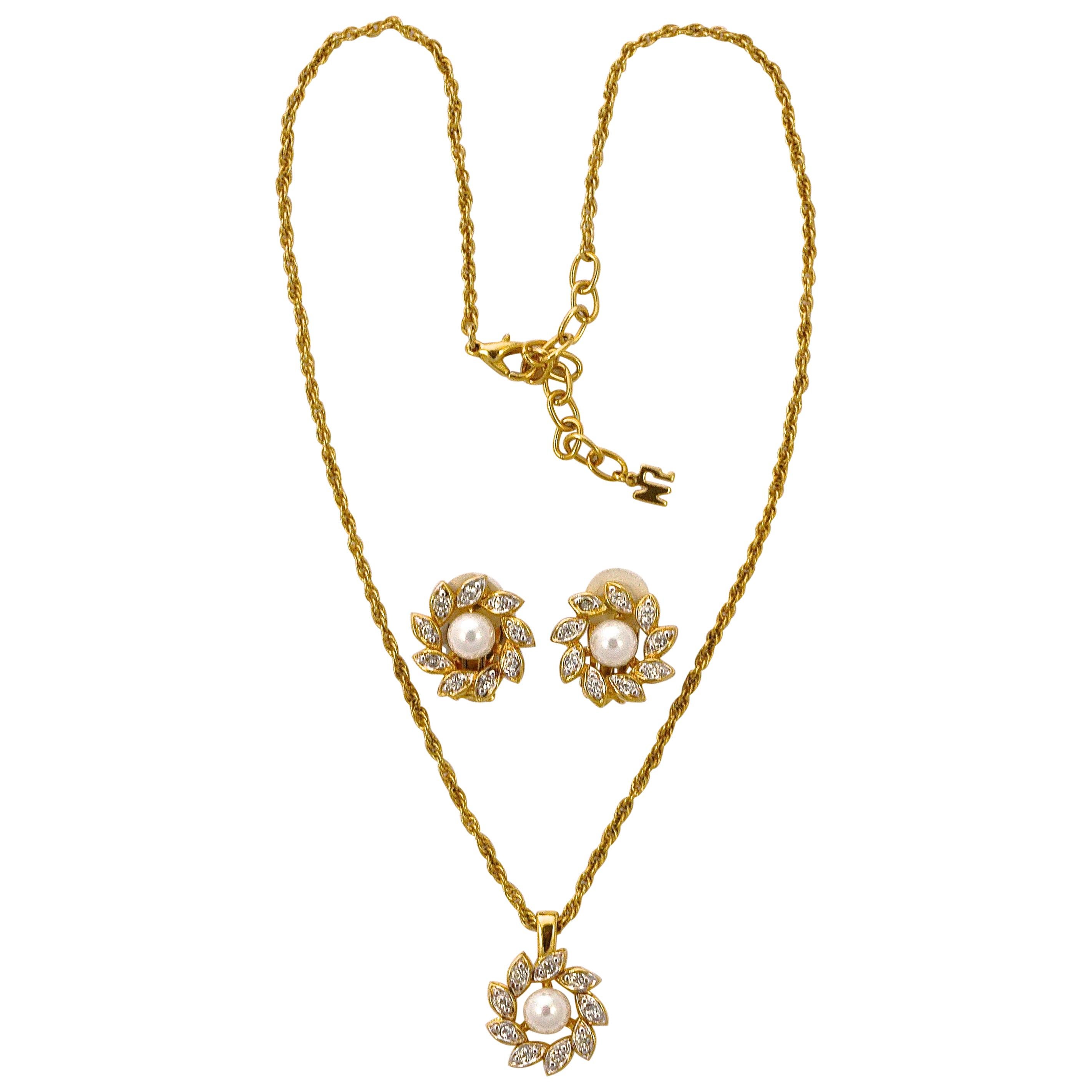 Collier Vintage PIERRE BEX - Fleur Strass - Longueur 41 Cm - Neuf Sans Emballage