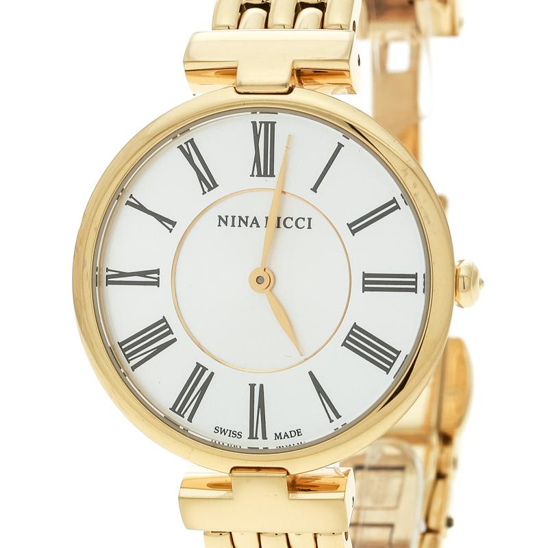 Contemporary Nina Ricci Gold-Plated Stainless Steel Classic NR60055SM Women's Wristwatch 32mm