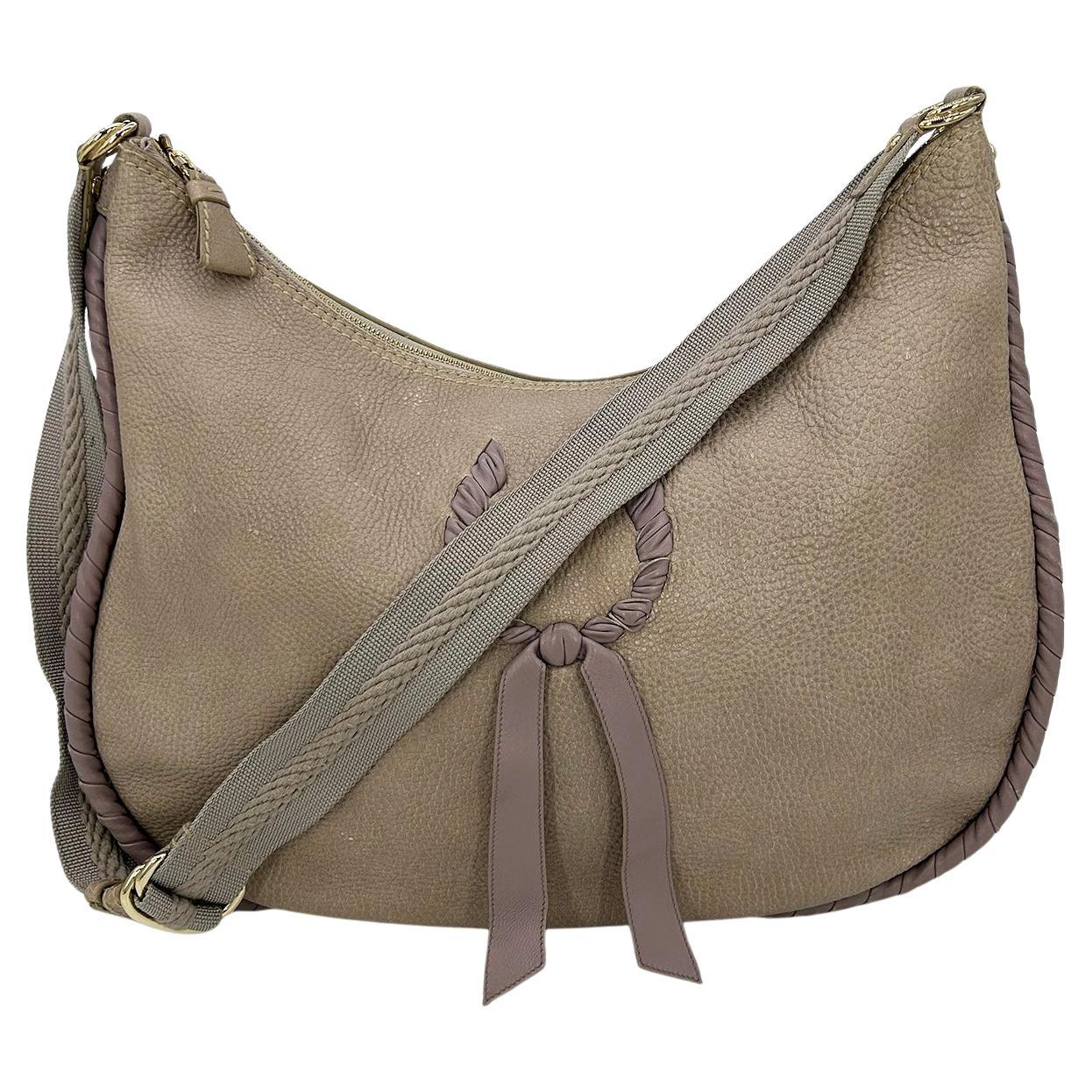 Nina Ricci Gray Leather Hobo Shoulder Bag For Sale