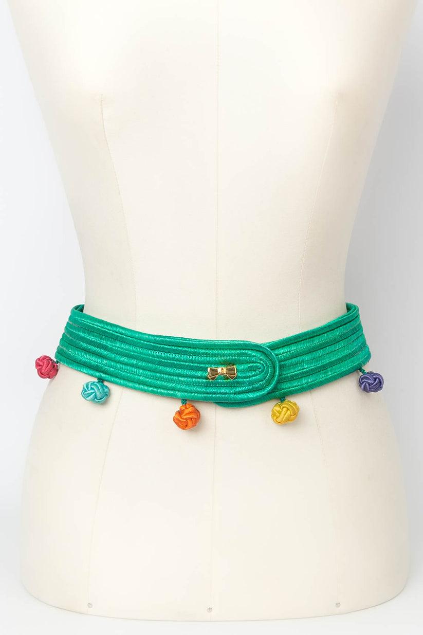 Nina Ricci - Belt in green passementerie holding multi-color tassels.

Additional information: 
Dimensions: Length: 68 cm to 71 cm (26.77