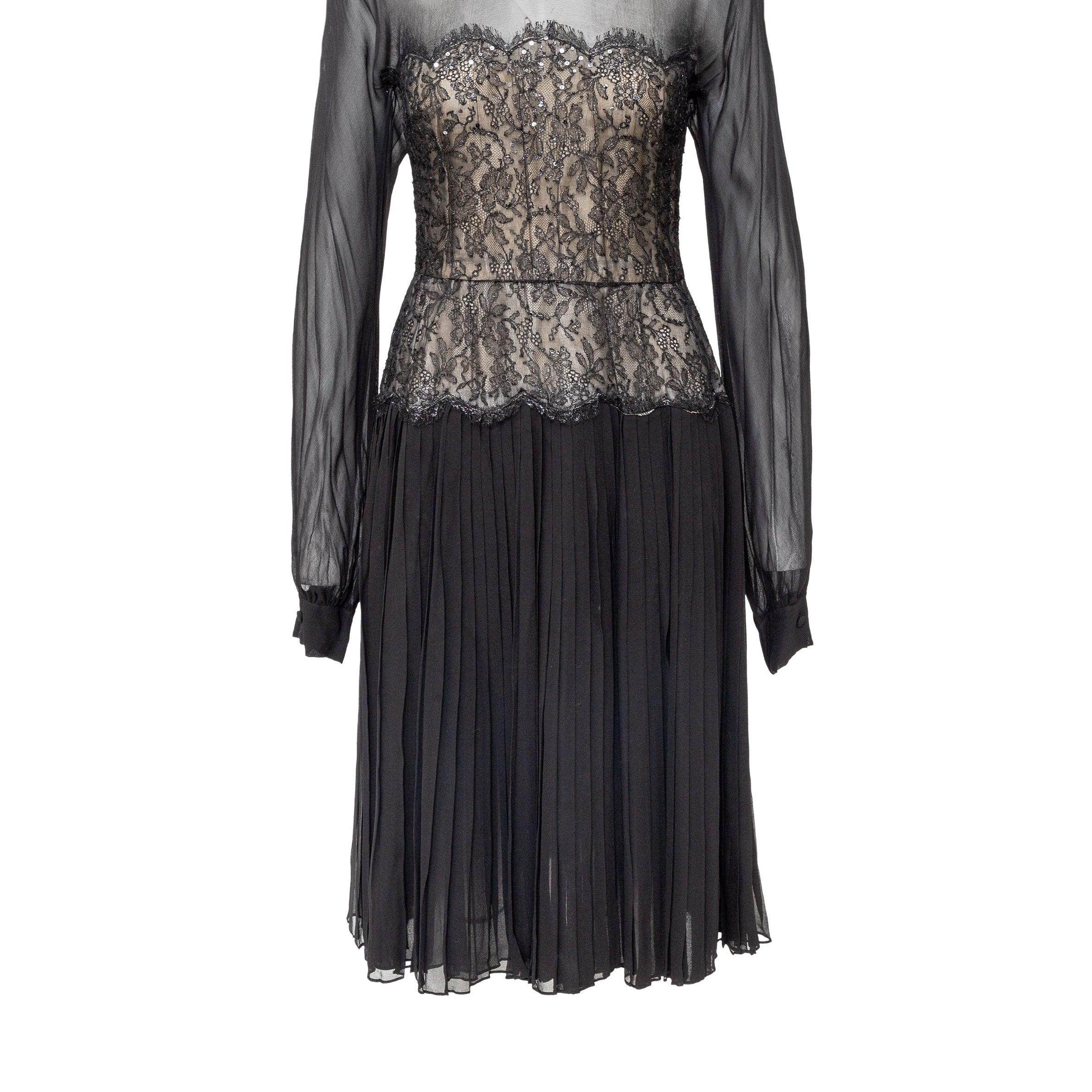 Nina Ricci Haute Boutique Chiffonkleid - 70er Jahre (Schwarz) im Angebot