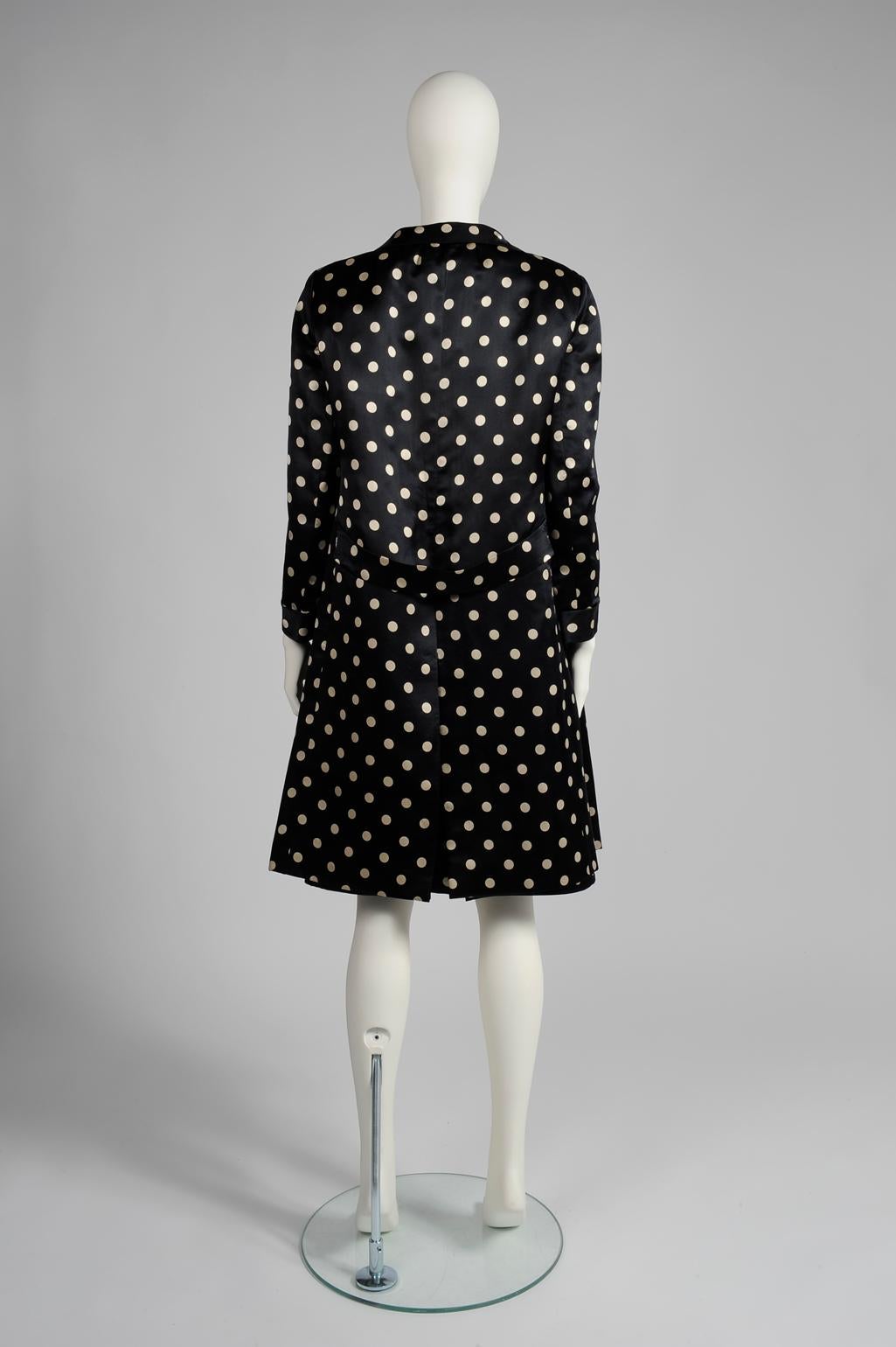 Black Nina Ricci Haute Couture Polka Dot Dress & Coat Ensemble  For Sale