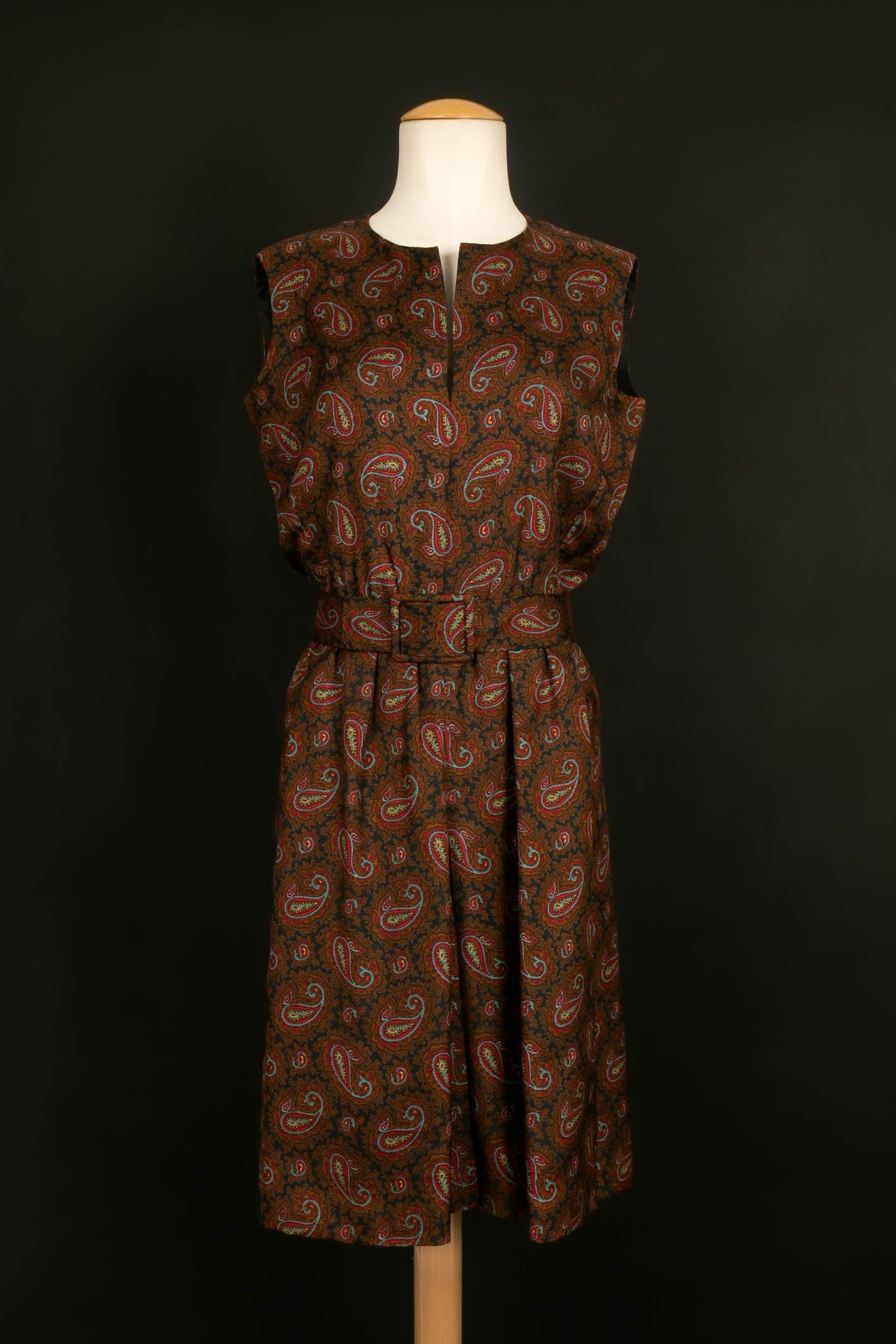 Nina Ricci Haute Couture Set of Dress, Belt and Printed Silk Jacket For Sale 1