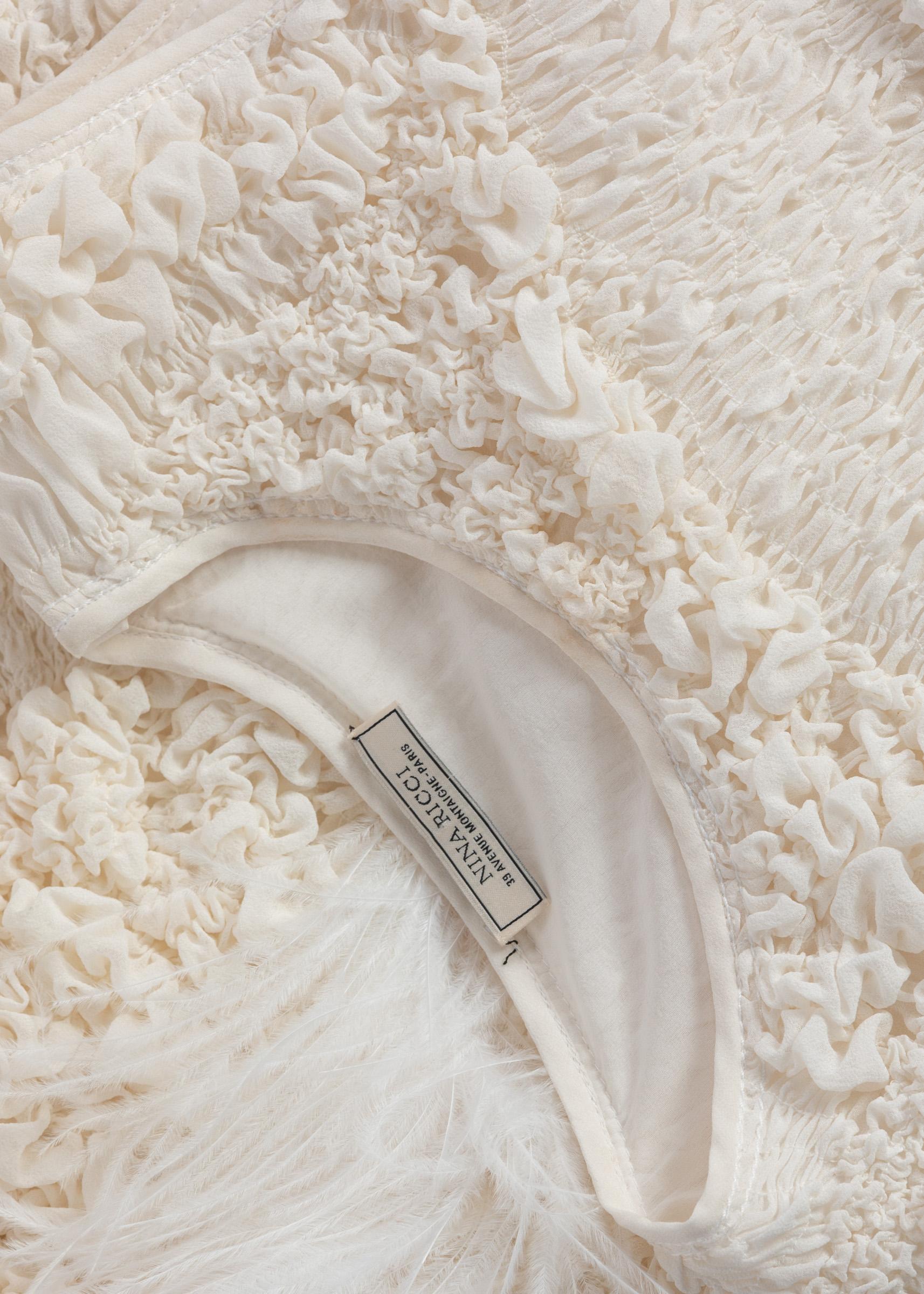 Nina Ricci Ivory Silk Feather Embellished Dress, Spring 2016 For Sale 5