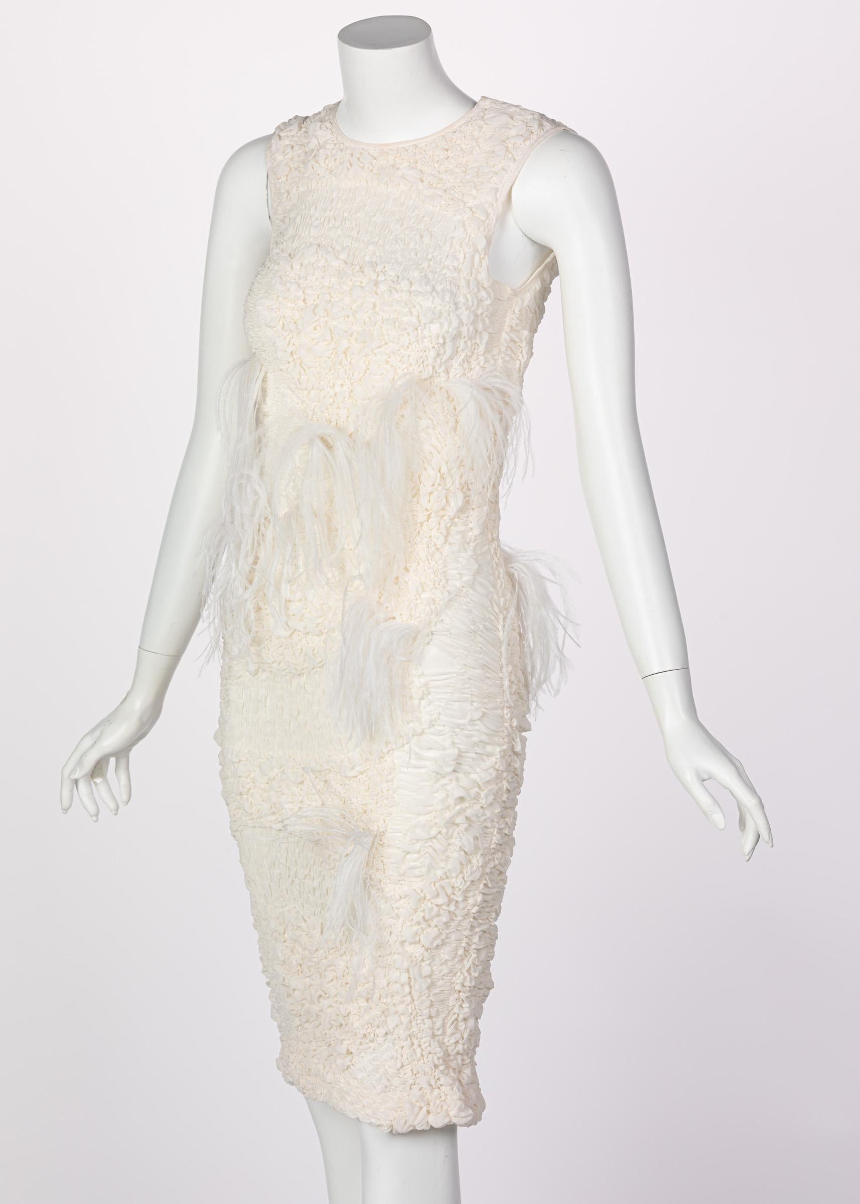 Nina Ricci Ivory Silk Feather Embellished Dress, Spring 2016 In Good Condition For Sale In Boca Raton, FL