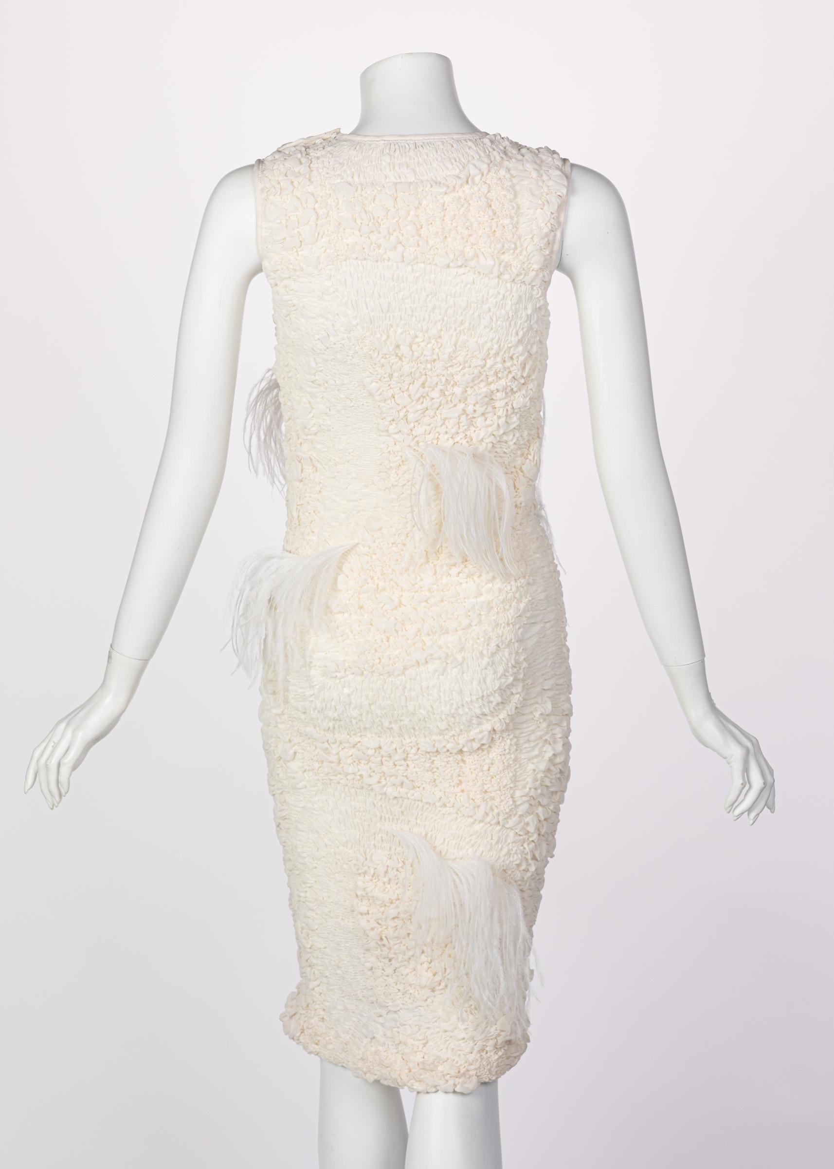 Women's Nina Ricci Ivory Silk Feather Embellished Dress, Spring 2016 For Sale