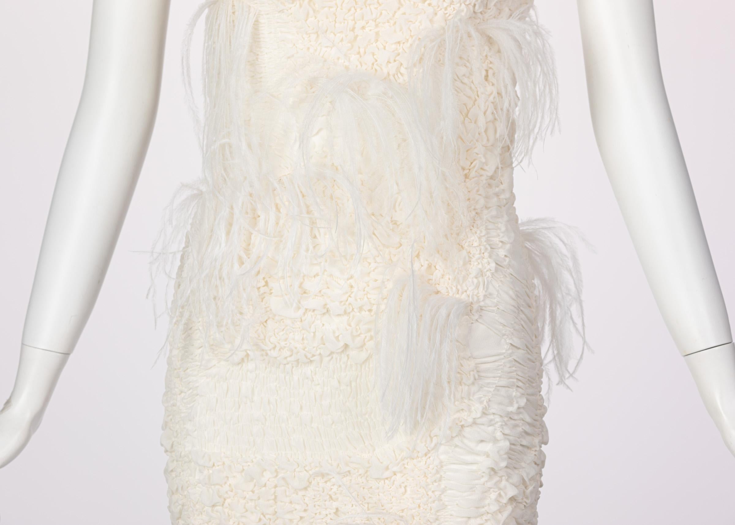 Beige Nina Ricci Ivory Silk Feather Embellished Dress, Spring 2016