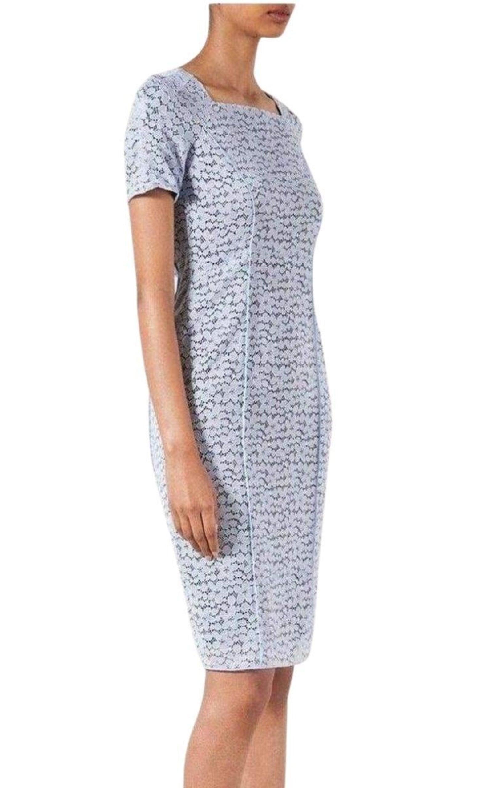 Gray NEW Nina Ricci Lace Elbow Sleeve Fitted Dress FR 40 For Sale