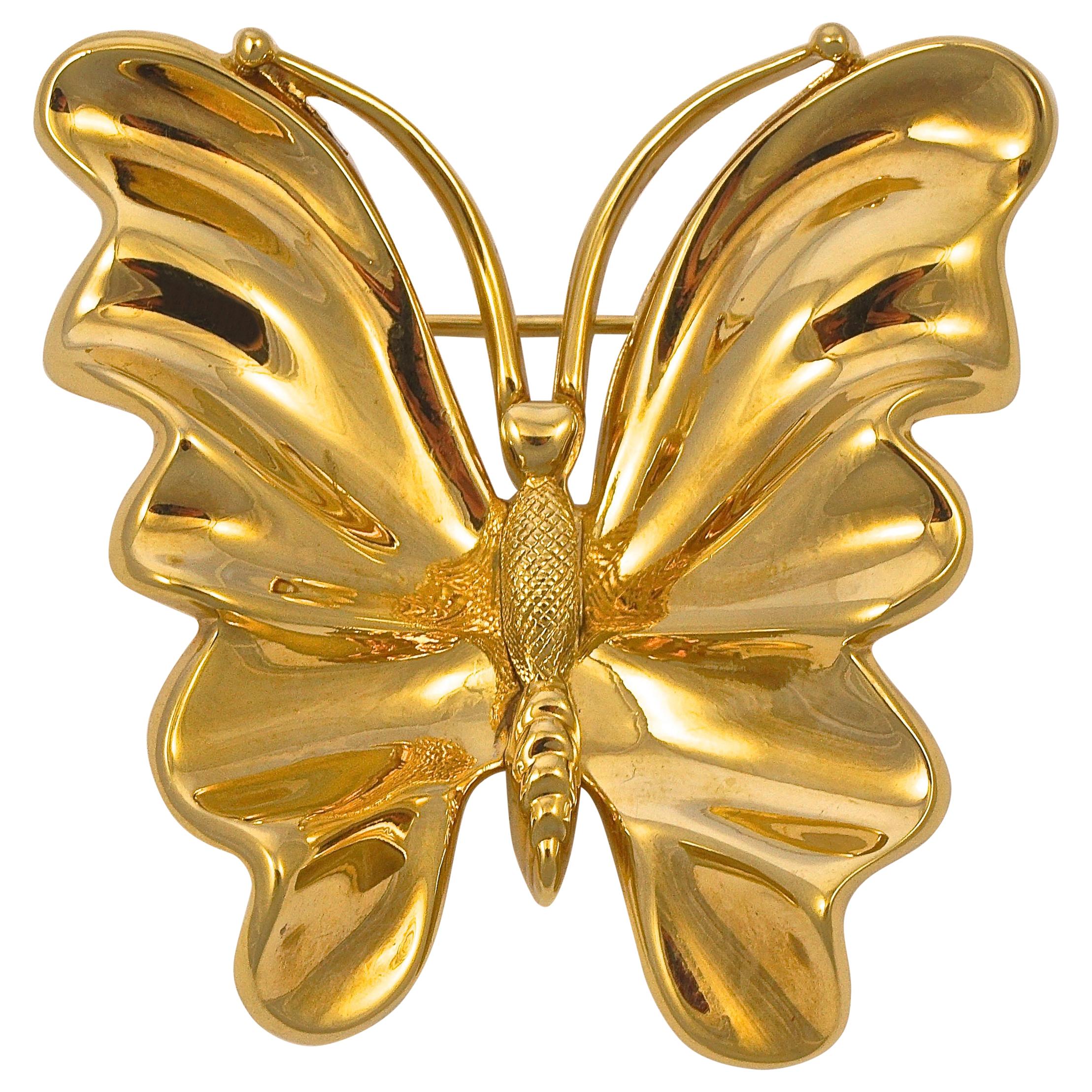 Nina Ricci Large Gold Plated Butterfly Brooch circa 1980s