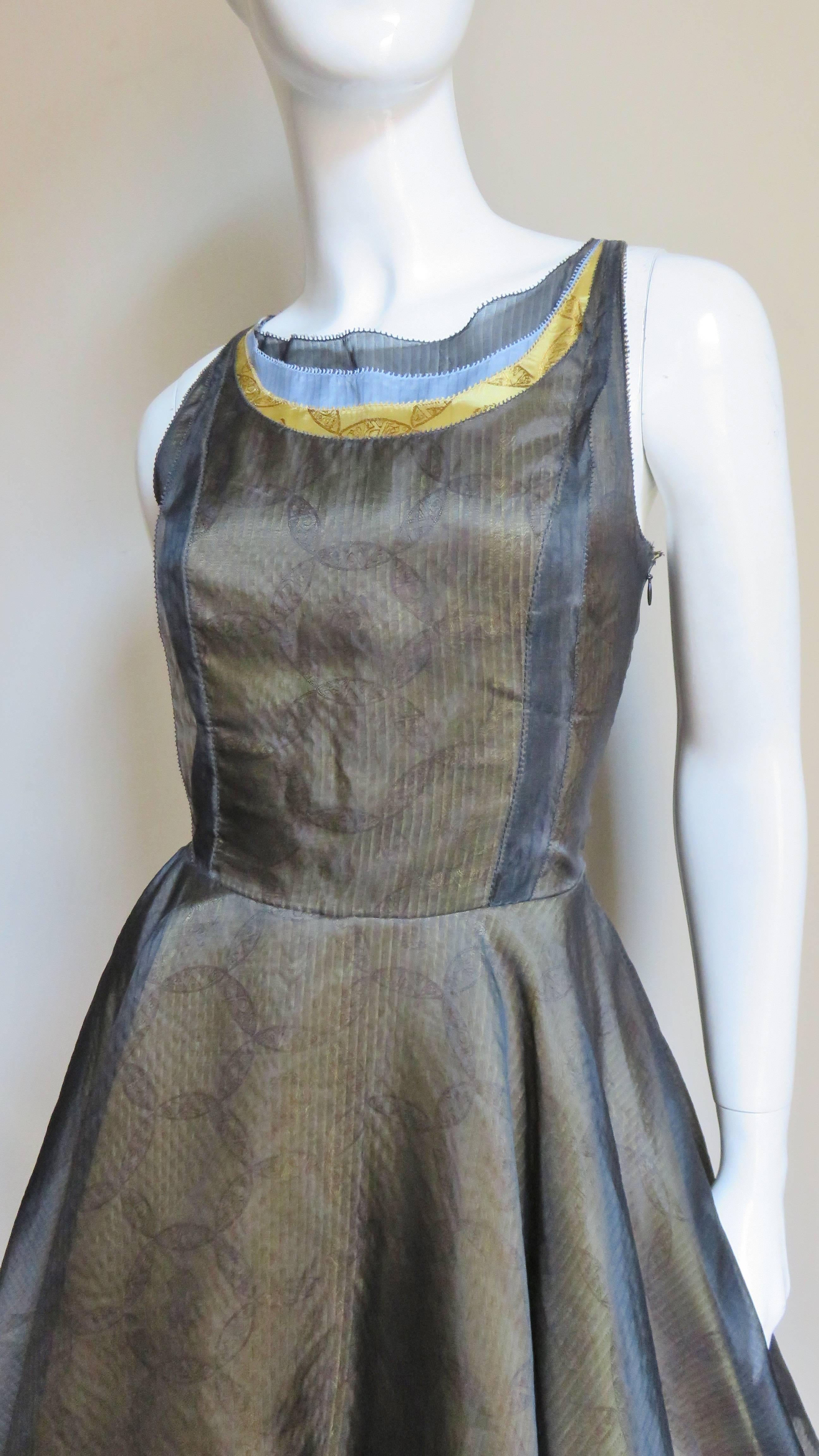 Gray Nina Ricci Layered Silk Color Block Dress For Sale