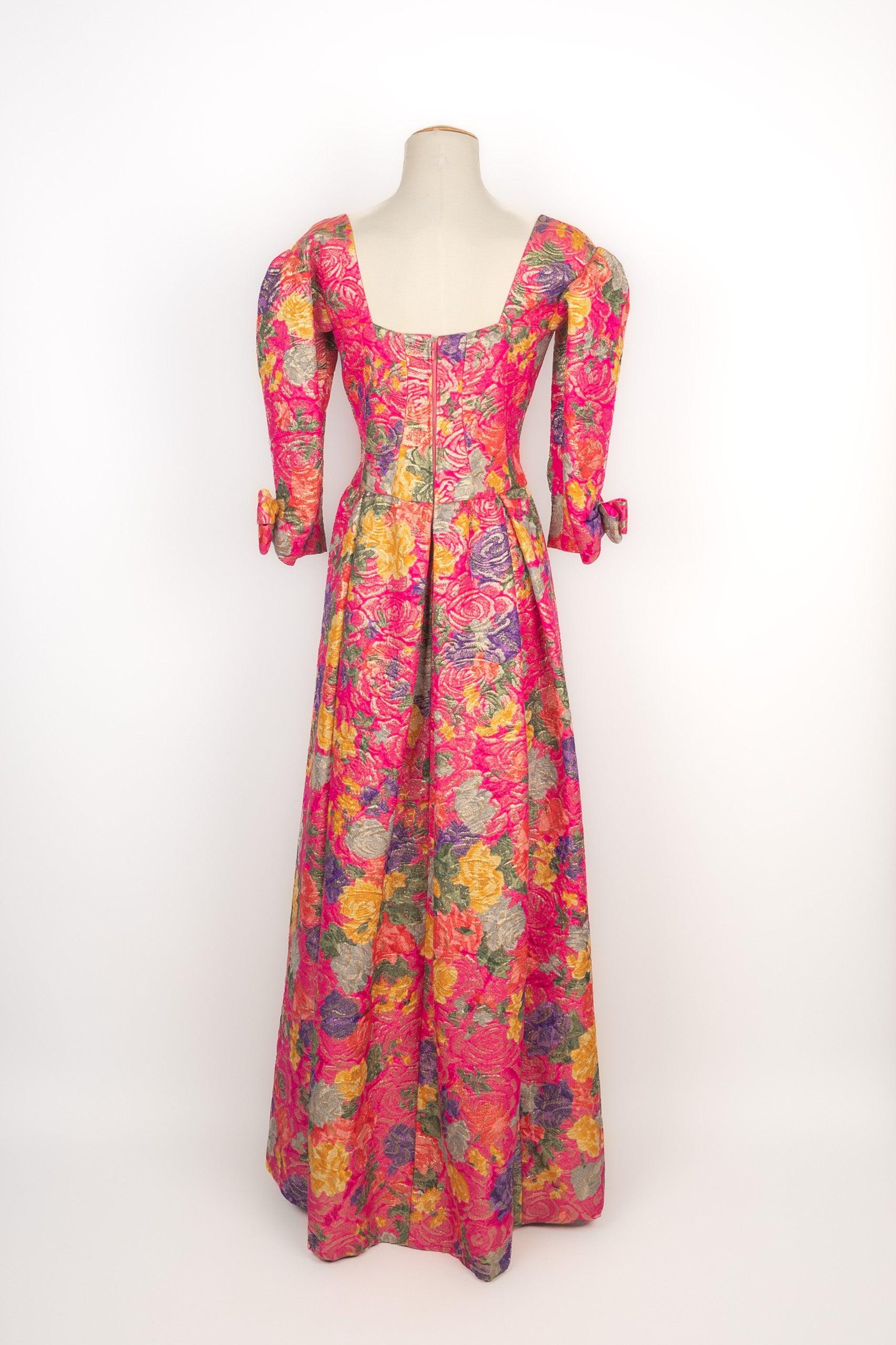 Pink Nina Ricci Long Jacquard Dress Haute Couture