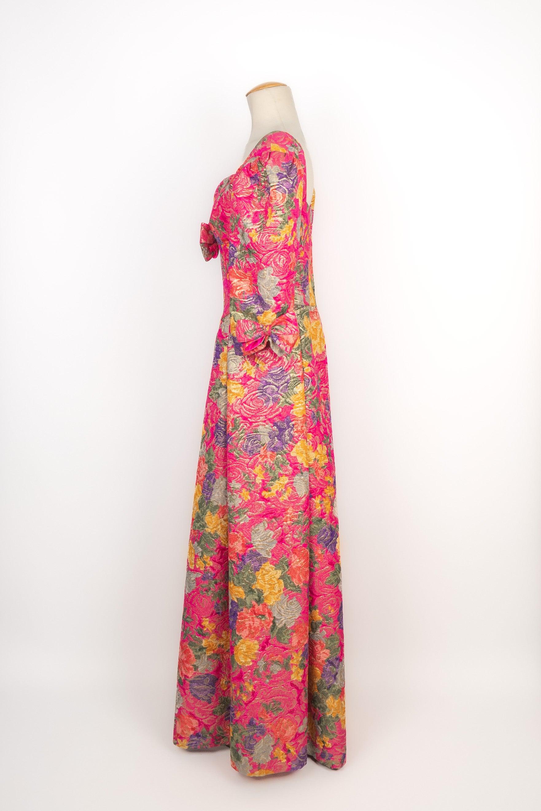 Nina Ricci Long Jacquard Dress Haute Couture In Excellent Condition In SAINT-OUEN-SUR-SEINE, FR