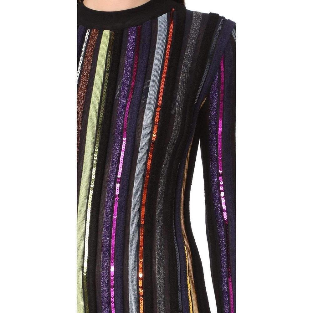 NINA RICCI Long Sleeve Sequin Embellished Knit Bayadere Dress Large In New Condition For Sale In Brossard, QC