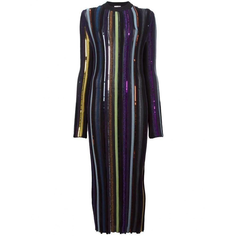 NINA RICCI Long Sleeve Sequin Embellished Knit Bayadere Dress Large For Sale