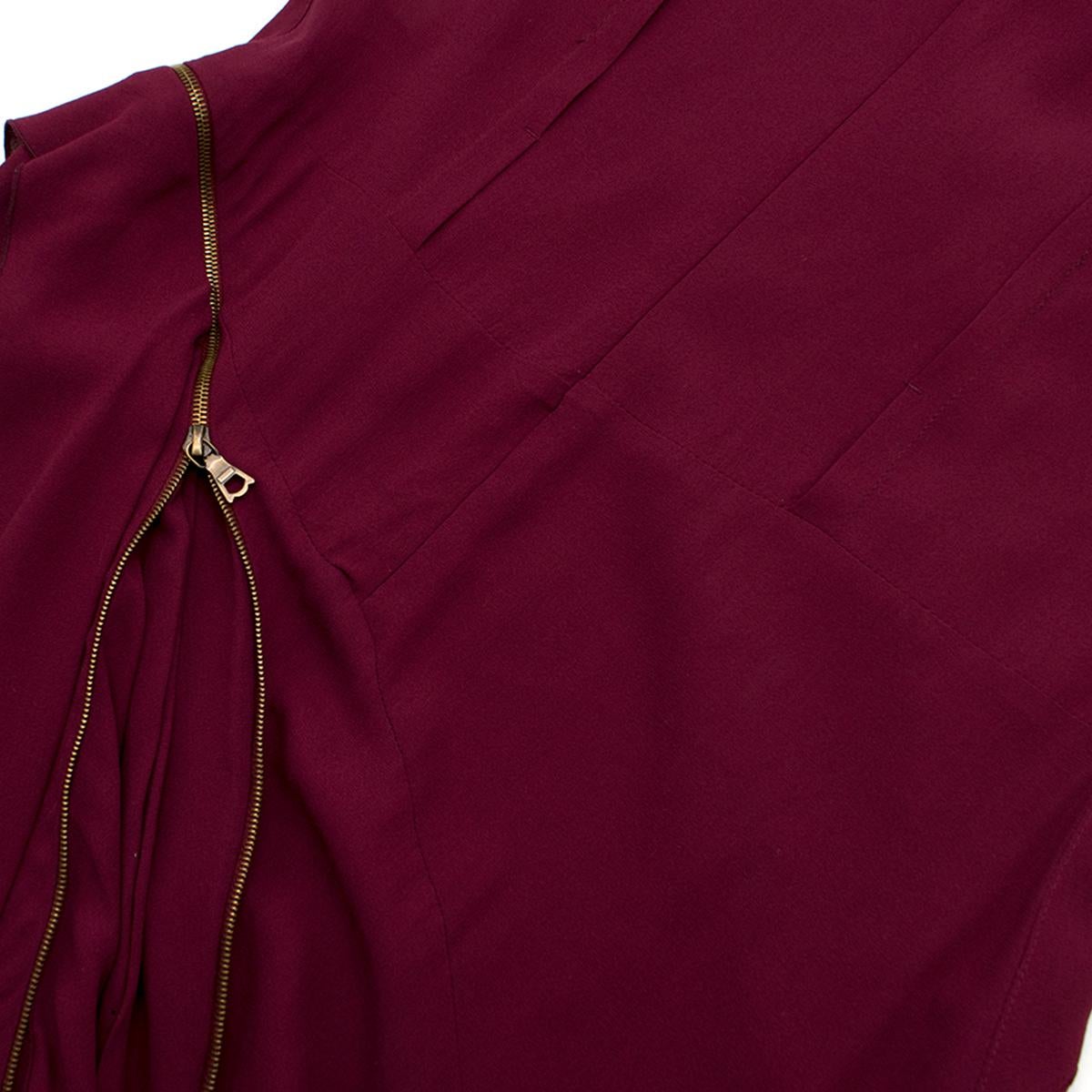 Nina Ricci Maroon Pintucked Asymmetric Zip Detail Silk Dress  38 5