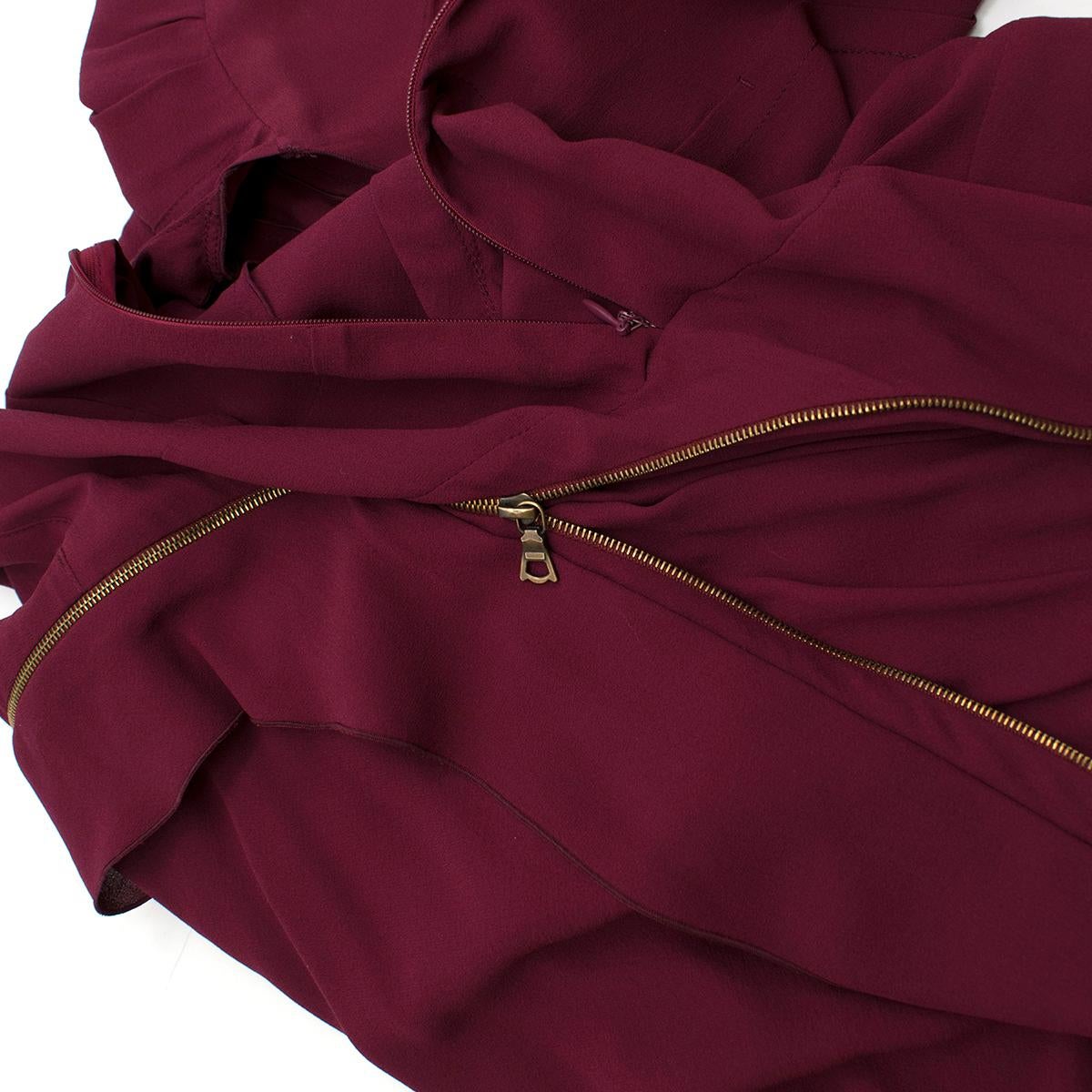 Nina Ricci Maroon Pintucked Asymmetric Zip Detail Silk Dress  38 In Excellent Condition In London, GB