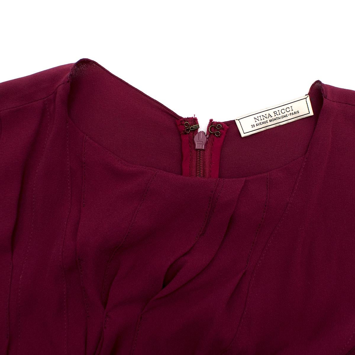 Women's Nina Ricci Maroon Pintucked Asymmetric Zip Detail Silk Dress  38