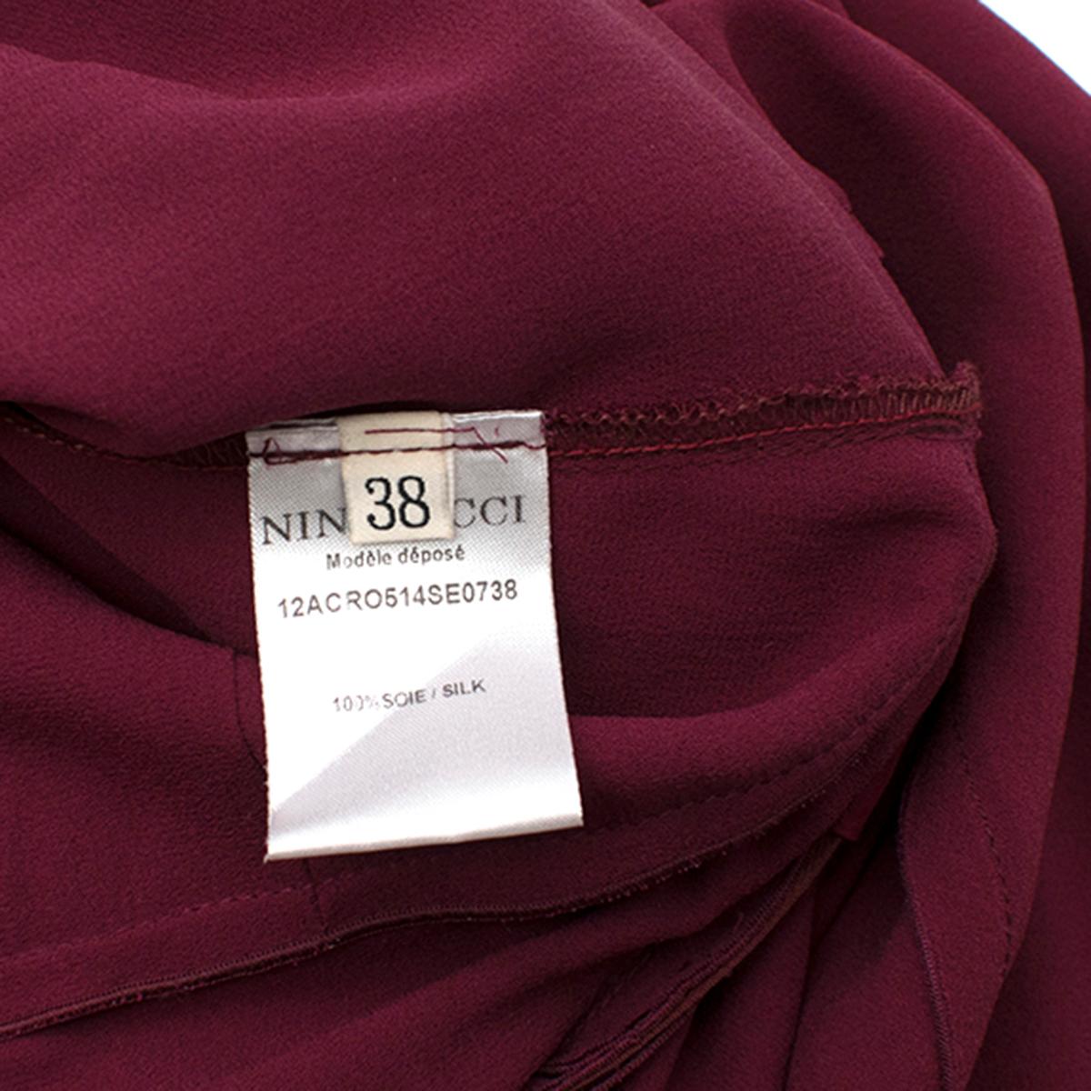 Nina Ricci Maroon Pintucked Asymmetric Zip Detail Silk Dress  38 4