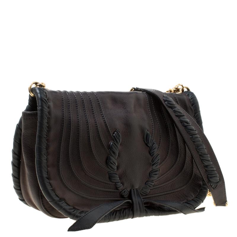 Nina Ricci Metallic Black Leather Flap Shoulder Bag at 1stDibs