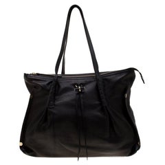 Nina Ricci Metallic Black Leather Ondine Zip Tote