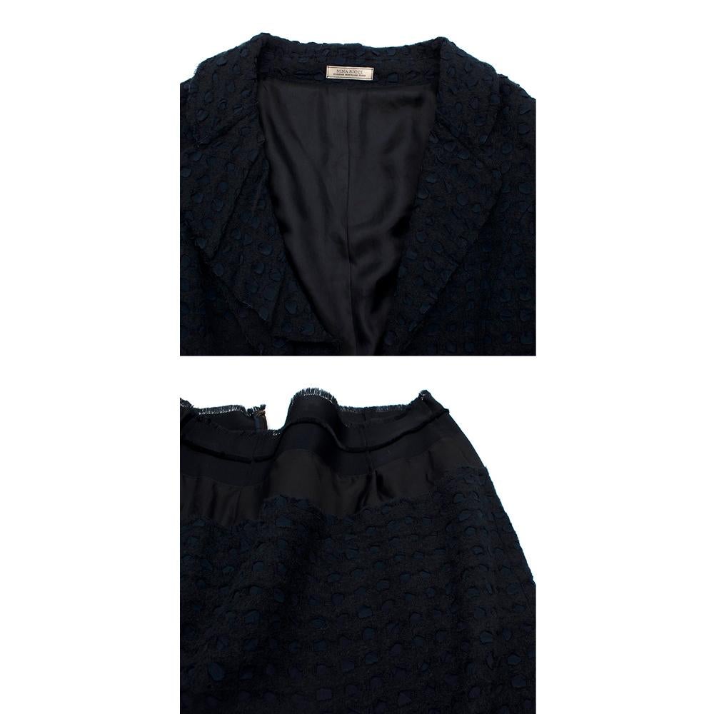 Women's Nina Ricci Navy Blue Textured Boucle Wool & Ribbon Skirt Suit Set - US 6 For Sale