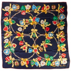 Nina Ricci Navy Jewel Charms Silk Scarf