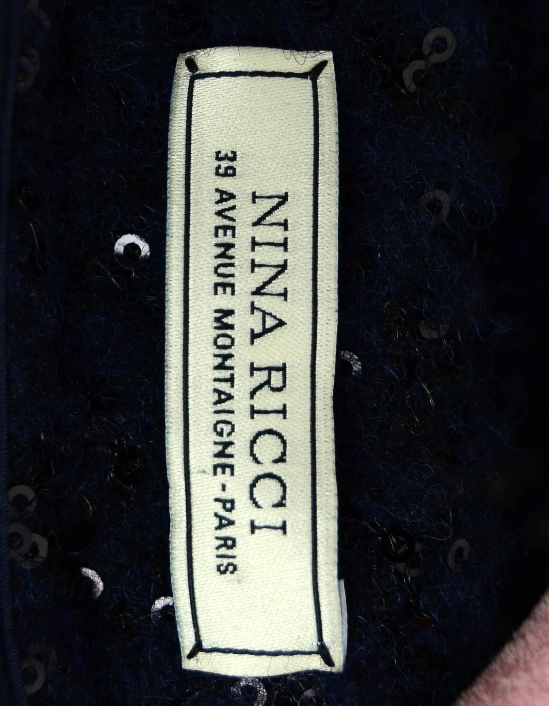 Nina Ricci Navy Sequined Boucle Coat sz FR36 In Excellent Condition In New York, NY
