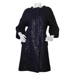 Nina Ricci Navy Sequined Boucle Coat sz FR36