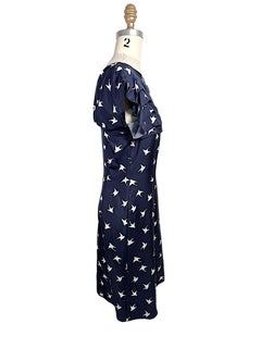 Nina Ricci Navy Silk Swallow Print Ruffle Dress, circa 2010