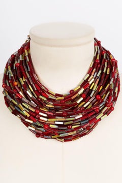 Nina Ricci Necklace in Red Tubular Beads and Jewel Clasp