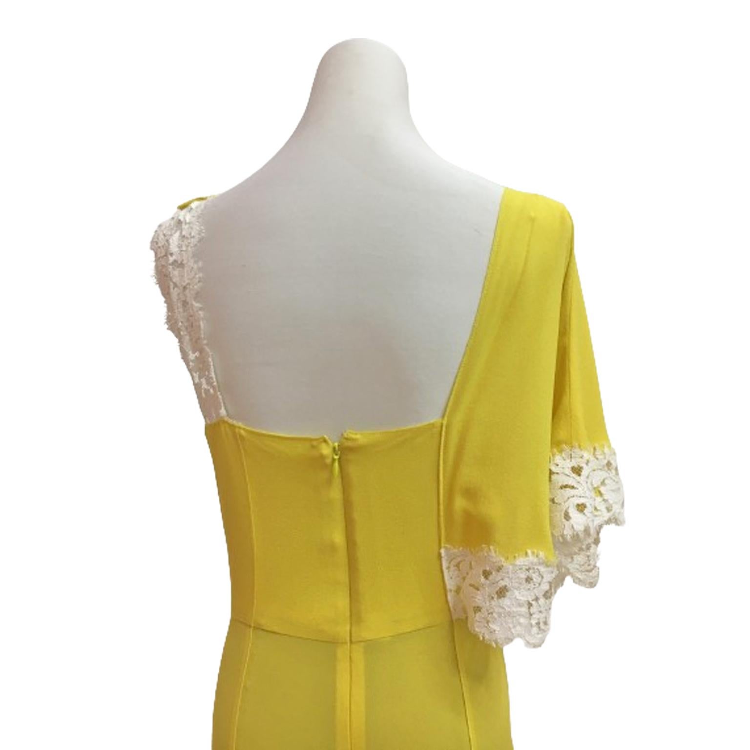Nina Ricci Olivier Theyskens Sample Dress Gown Yellow Black Lace circa 2010 For Sale 4