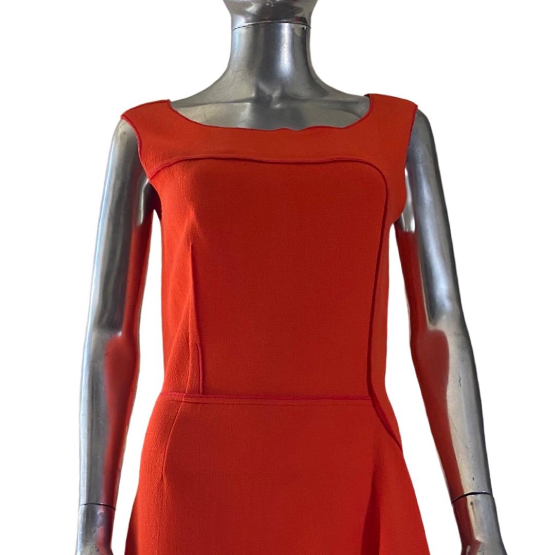 Nina Ricci Paris Draped Front Orange Wool Crepe Sleeveless Dress Size 8 In Good Condition In Palm Springs, CA