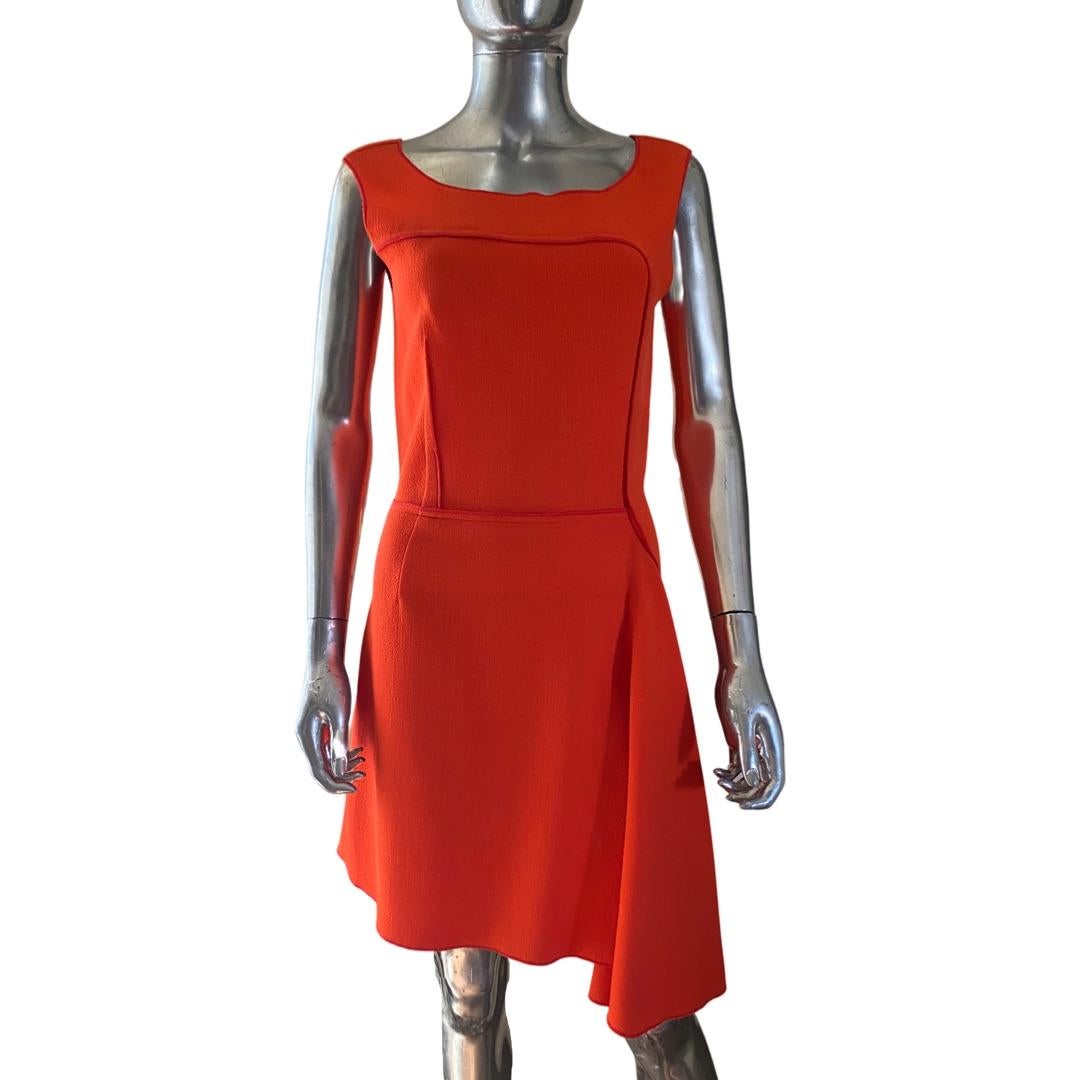 Women's Nina Ricci Paris Draped Front Orange Wool Crepe Sleeveless Dress Size 8