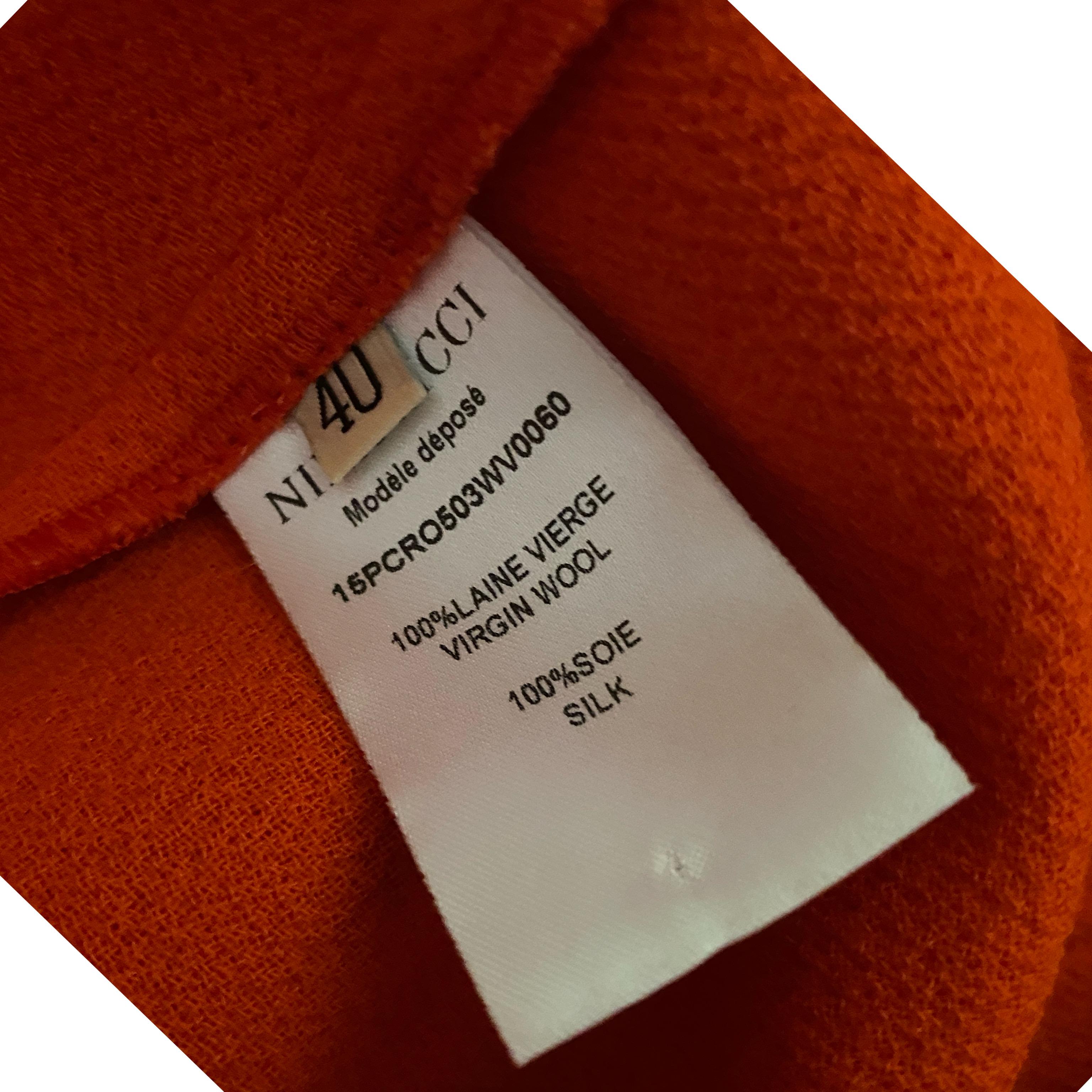 Nina Ricci Paris Draped Front Orange Wool Crepe Sleeveless Dress Size 8 2