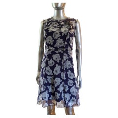 Nina Ricci Paris Sheer Silk Floral Print Sleeveless Dress W/ Slip Size 6-8