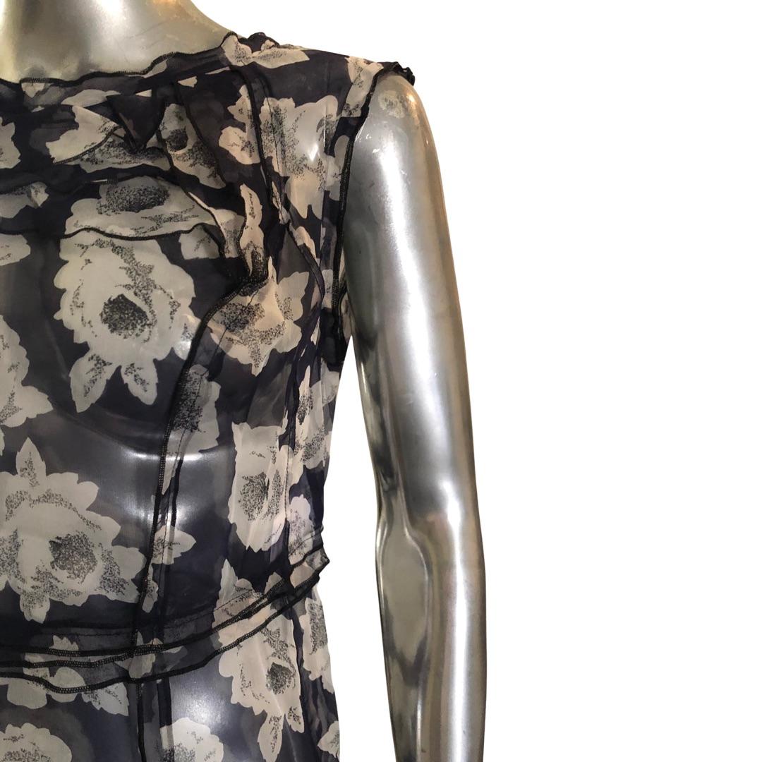 Women's Nina Ricci Paris Sheer Silk Floral Print Sleeveless Dress W/ Slip Size 6-8 For Sale