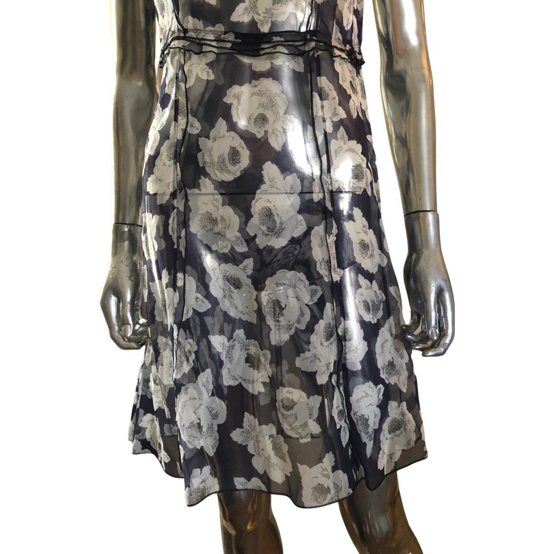 Nina Ricci Paris Sheer Silk Floral Print Sleeveless Dress W/ Slip Size 6-8 For Sale 1