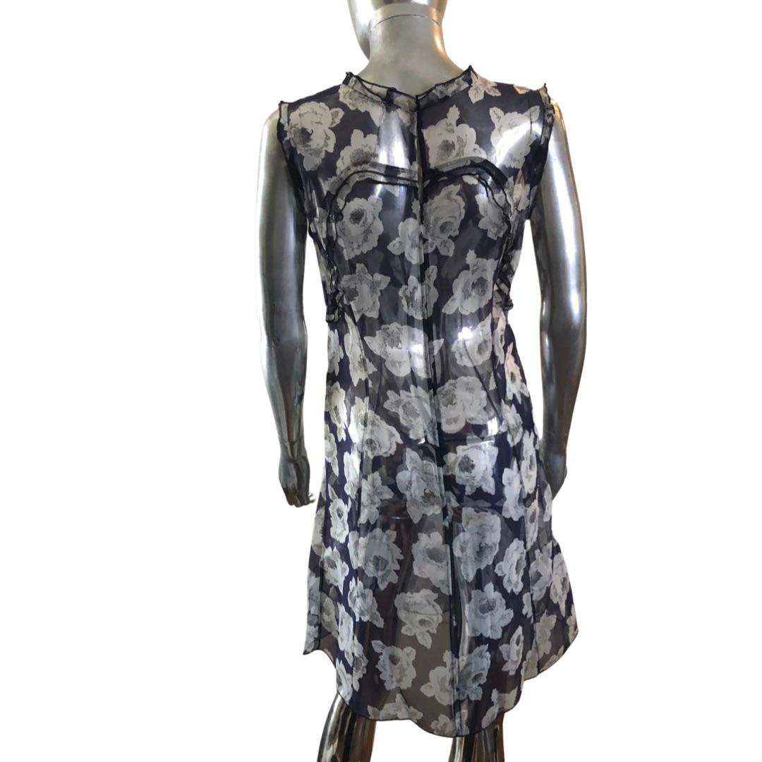 Nina Ricci Paris Sheer Silk Floral Print Sleeveless Dress W/ Slip Size 6-8 For Sale 2