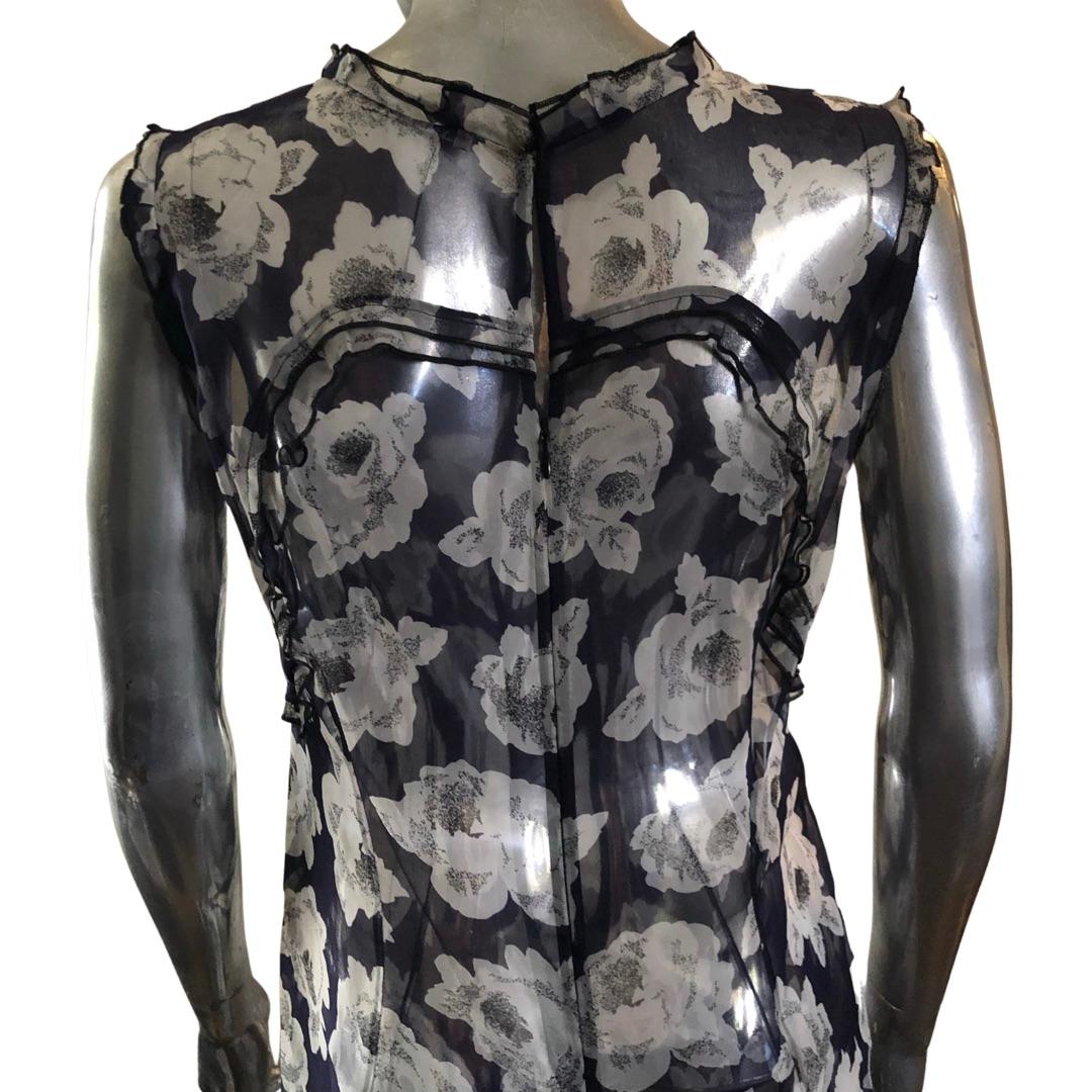 Nina Ricci Paris Sheer Silk Floral Print Sleeveless Dress W/ Slip Size 6-8 For Sale 3