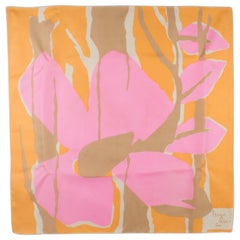 Vintage Nina Ricci Paris Silk Scarf Abstract 1970s Print in Pink and Orange