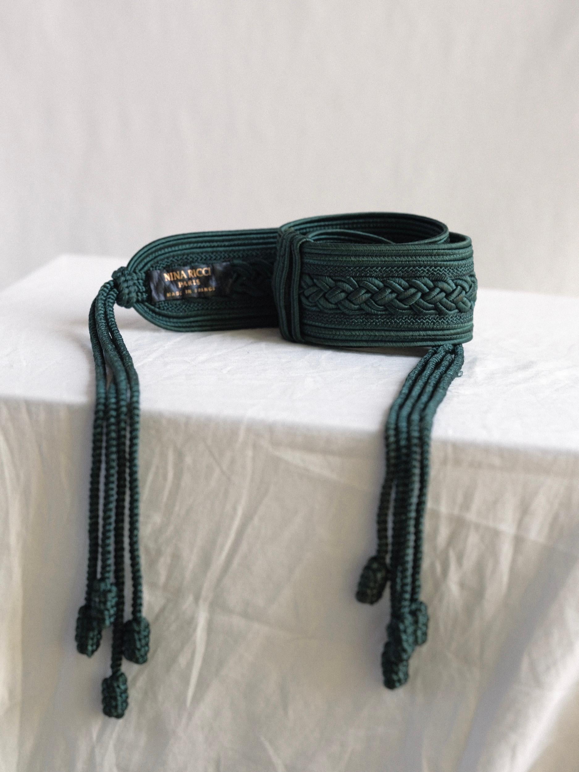 Nina Ricci Passamenterie Belt with Tassels Dark Green 1990's For Sale 7