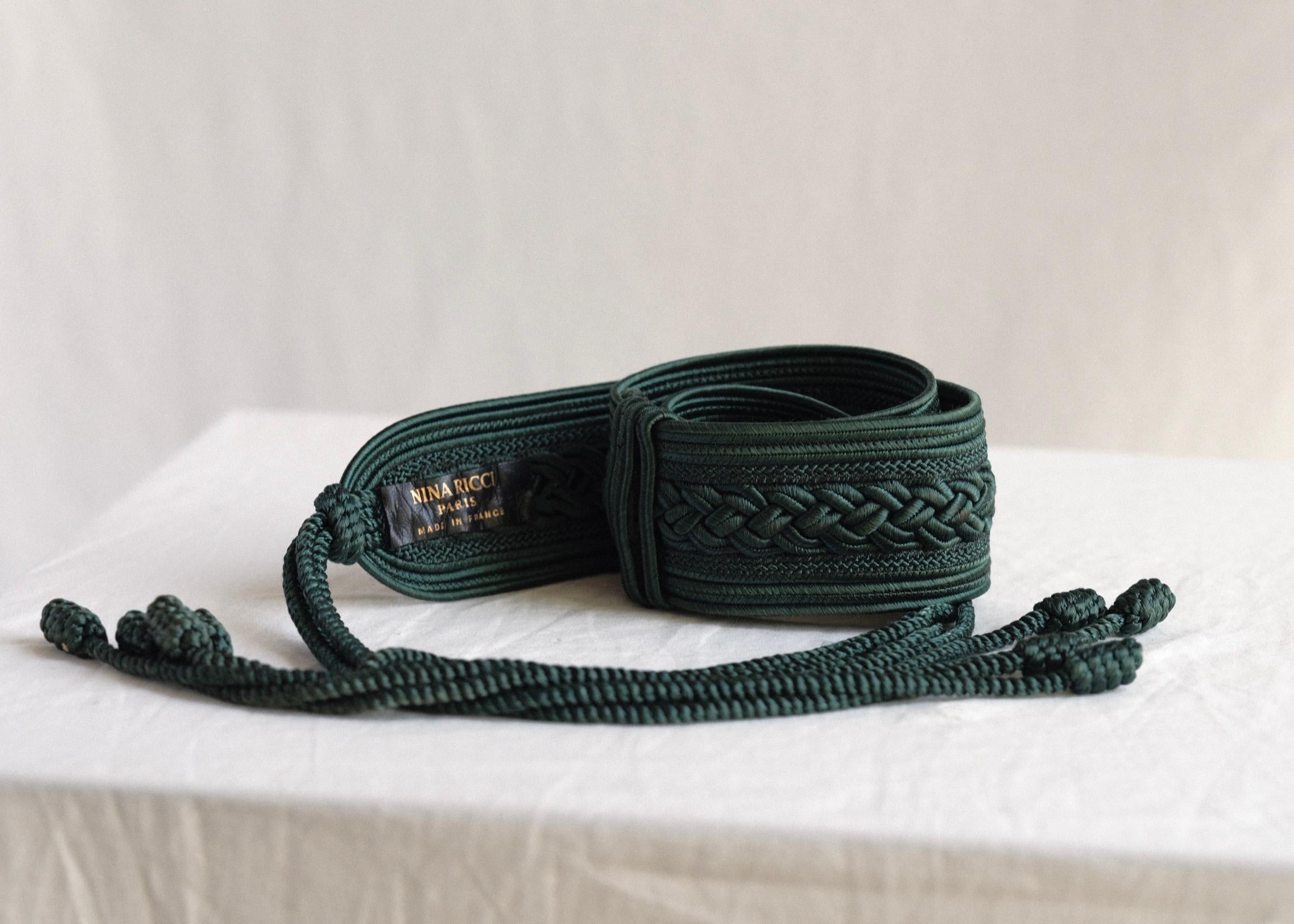 Nina Ricci Passamenterie Belt with Tassels Dark Green 1990's For Sale 3