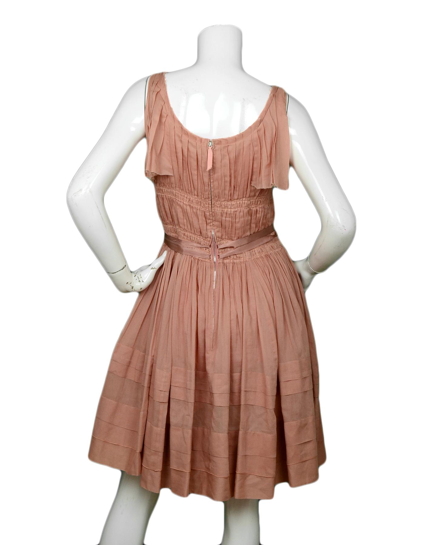 Brown Nina Ricci Peach Sleeveless Dress with Pleating sz IT 38