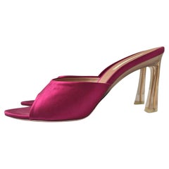 Nina Ricci Pink Magenta Satin Clear Gold Heel Mule Pumps NEW