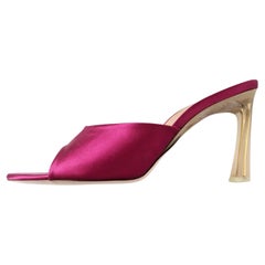 Nina Ricci Rosa Magenta Satin Clear Gold Heel Mule Pumps NUOVO