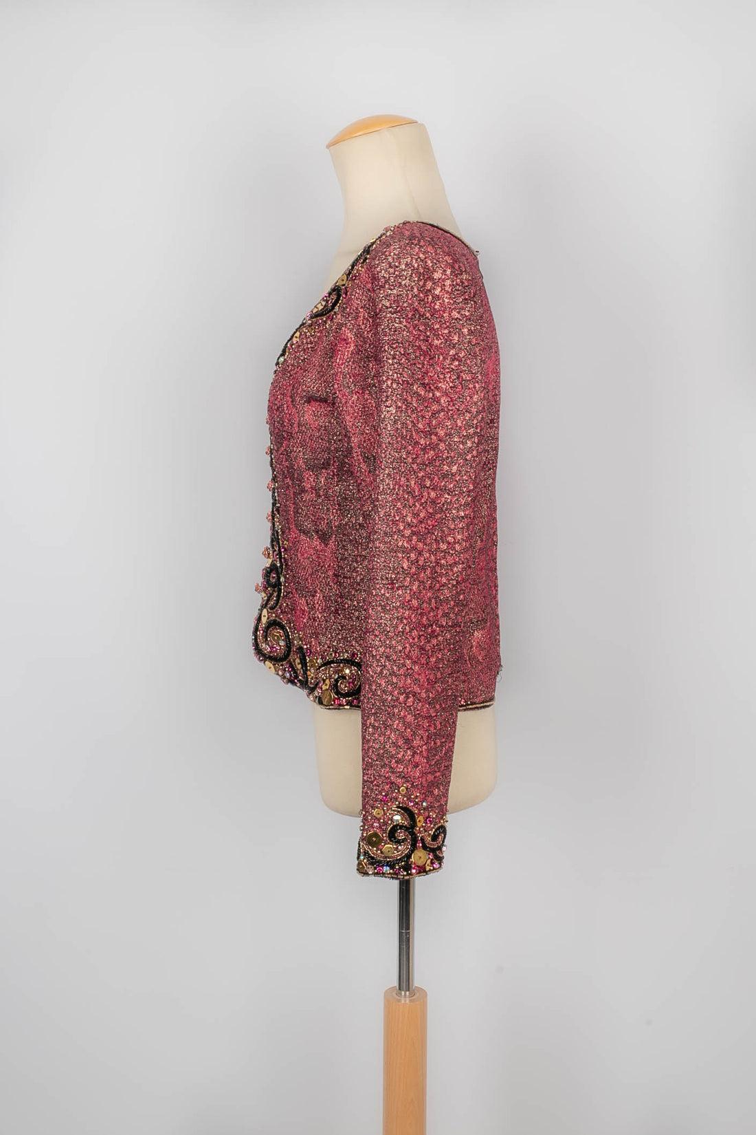 Brown Nina Ricci Pink Top Haute Couture in Pearls and Rhinestones For Sale