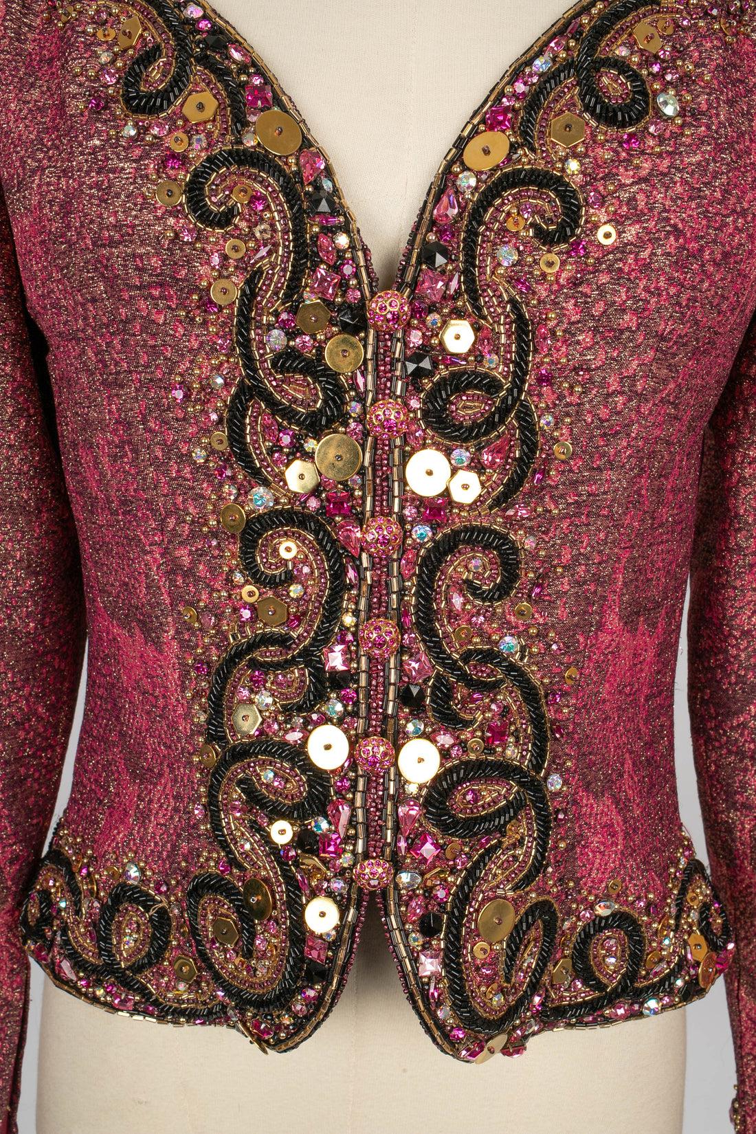 Nina Ricci Pink Top Haute Couture in Pearls and Rhinestones For Sale 2
