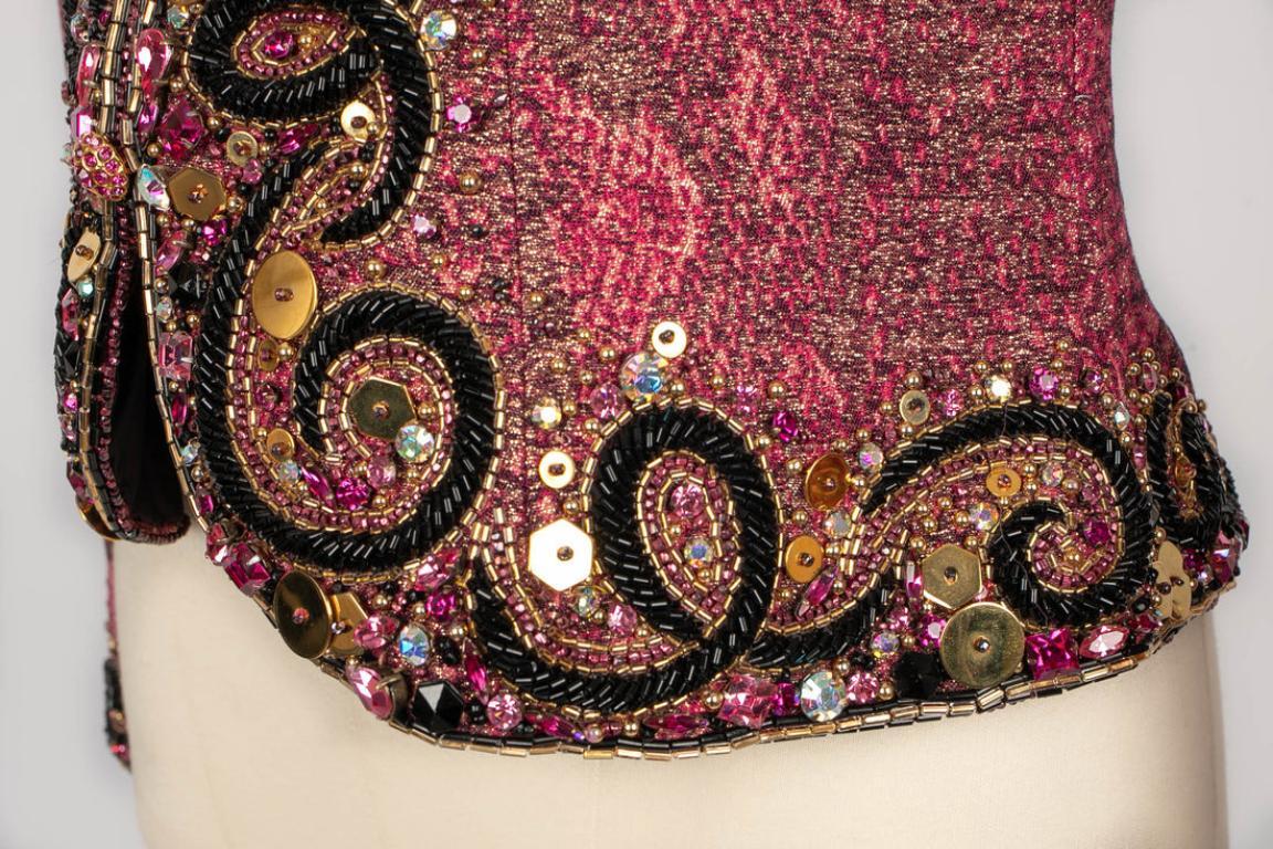 Nina Ricci Pink Top Haute Couture in Pearls and Rhinestones For Sale 3