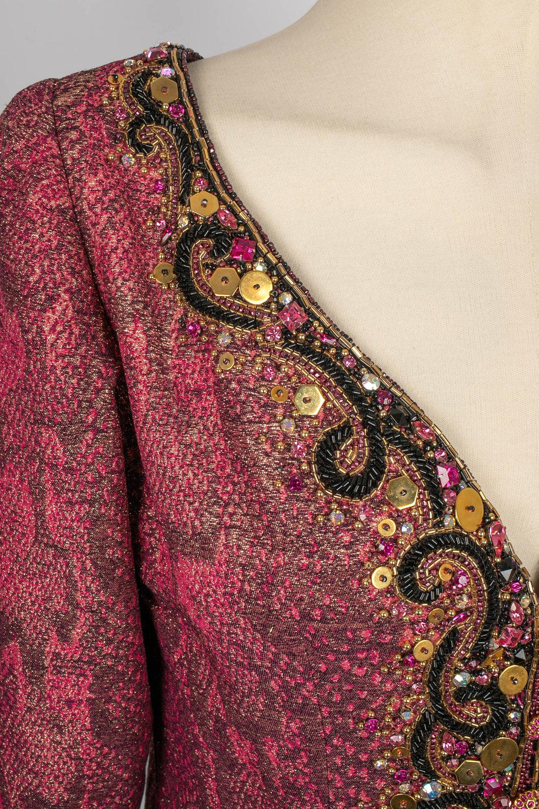 Nina Ricci Pink Top Haute Couture in Pearls and Rhinestones For Sale 4